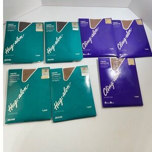 VTG 7*Sears Hug-alon Cling-alon Pantyhose Full Figure TALL Sandstone Nude Java